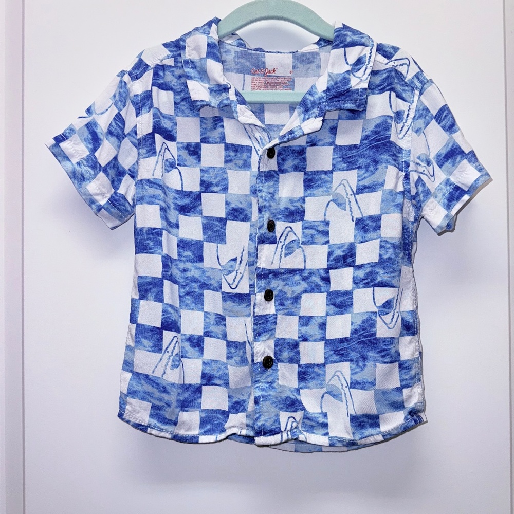 Cat & Jack Blue and White Checkered Button Down Shirt